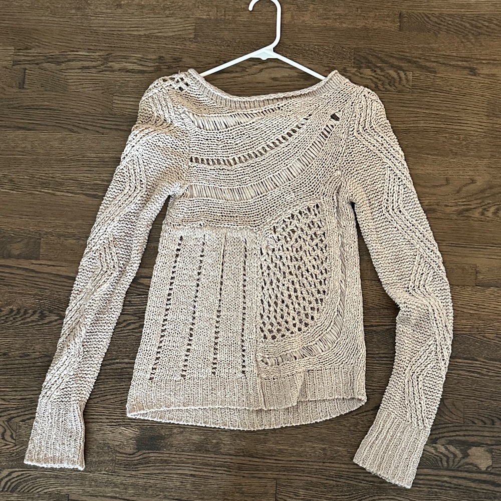 Moth Open-Knit Lightweight Sweater in Light Taupe/Cream